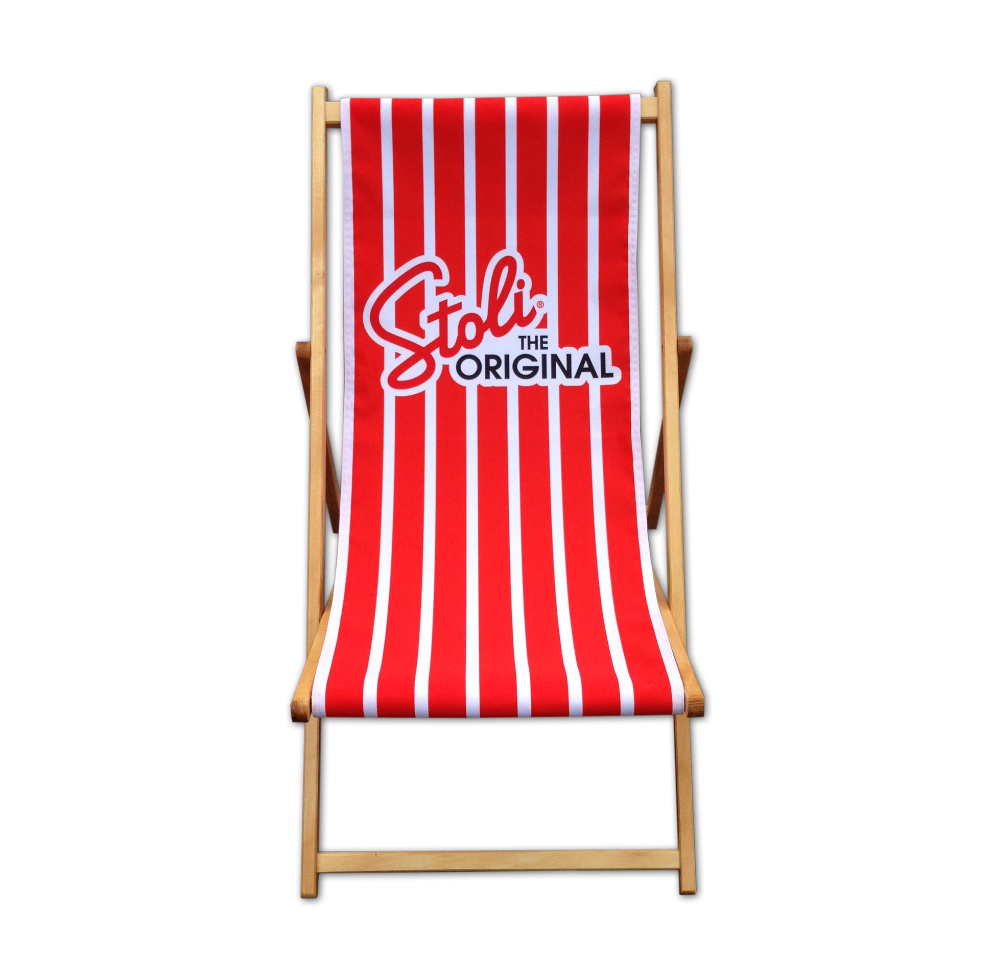 Personalised deckchairs, red and white striped deckchair with logo centered